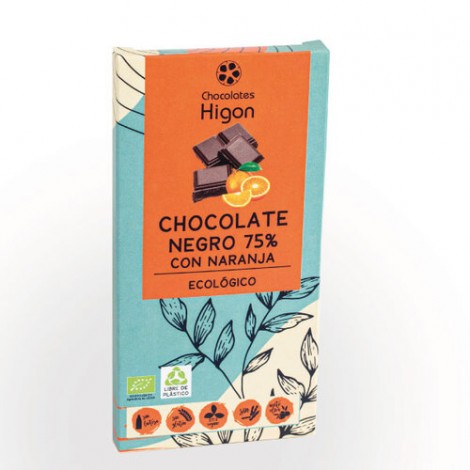 TABLETA CHOCOLATE 75%  CON NARANJA 100 G - HIGON