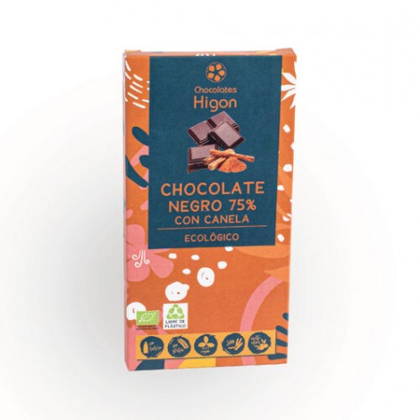 TABLETA CHOCOLATE 75% CANELA SIN AZUCAR ECO 100 G - HIGON