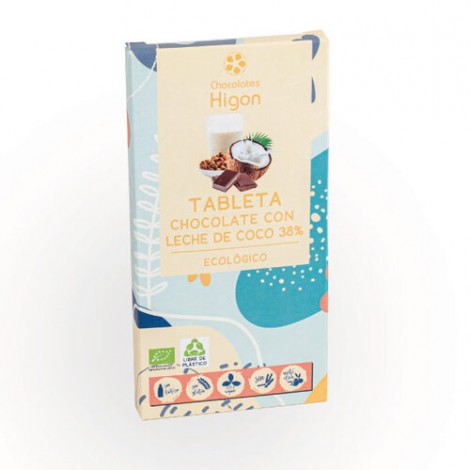 TABLETA CHOCOLATE CON LECHE COCO SIN AZUCAR 100 G - HIGON