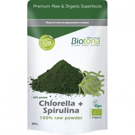 CHLORELLA + ESPIRULINA RAW POWDER 200G - BIOTONA