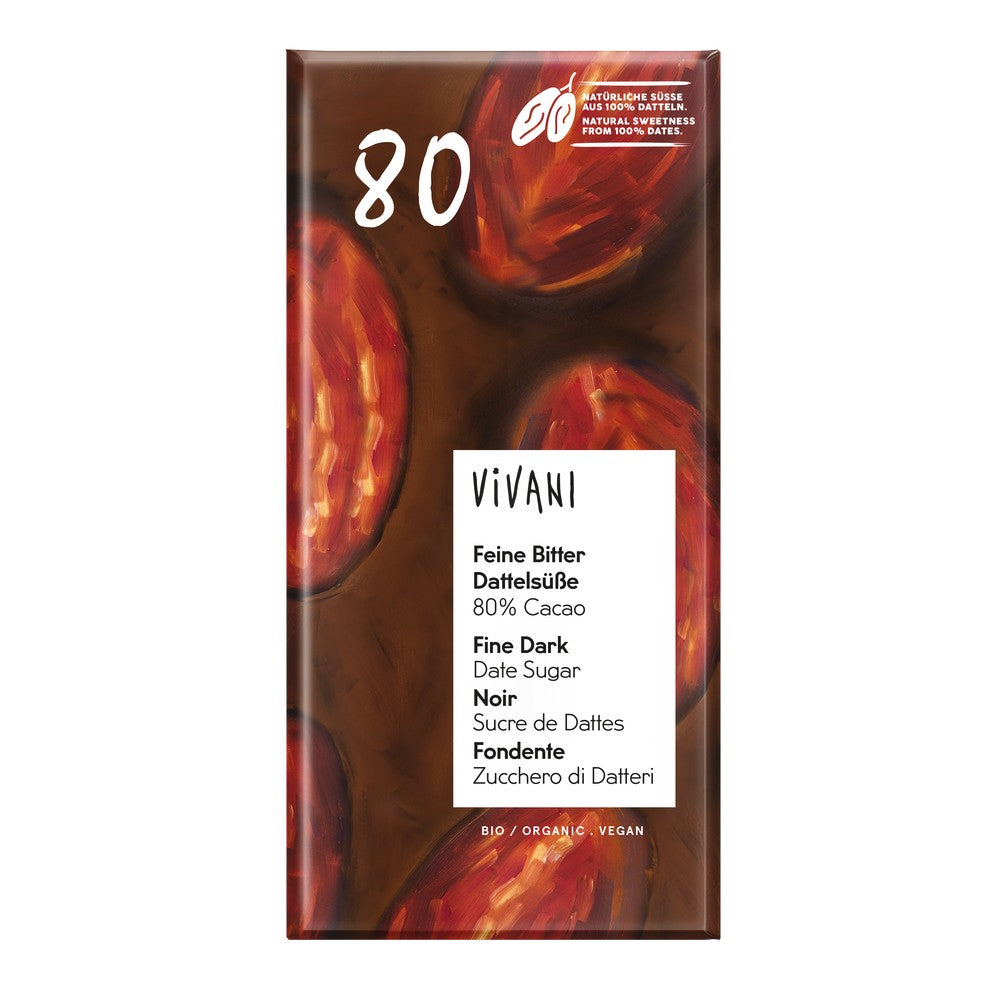 CHOCOLATE NEGRO 80% ENDULZADO C/DATIL BIO 80GR - VIVANI
